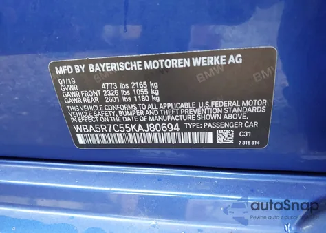 2019 BMW 330Xi z USA, uszkodzony, nr VIN WBA5R7C55KAJ80694